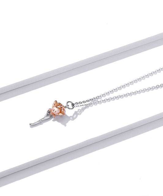 Rose Anhänger Halskette aus 925er Silber Vergoldet - Perla d'Oro