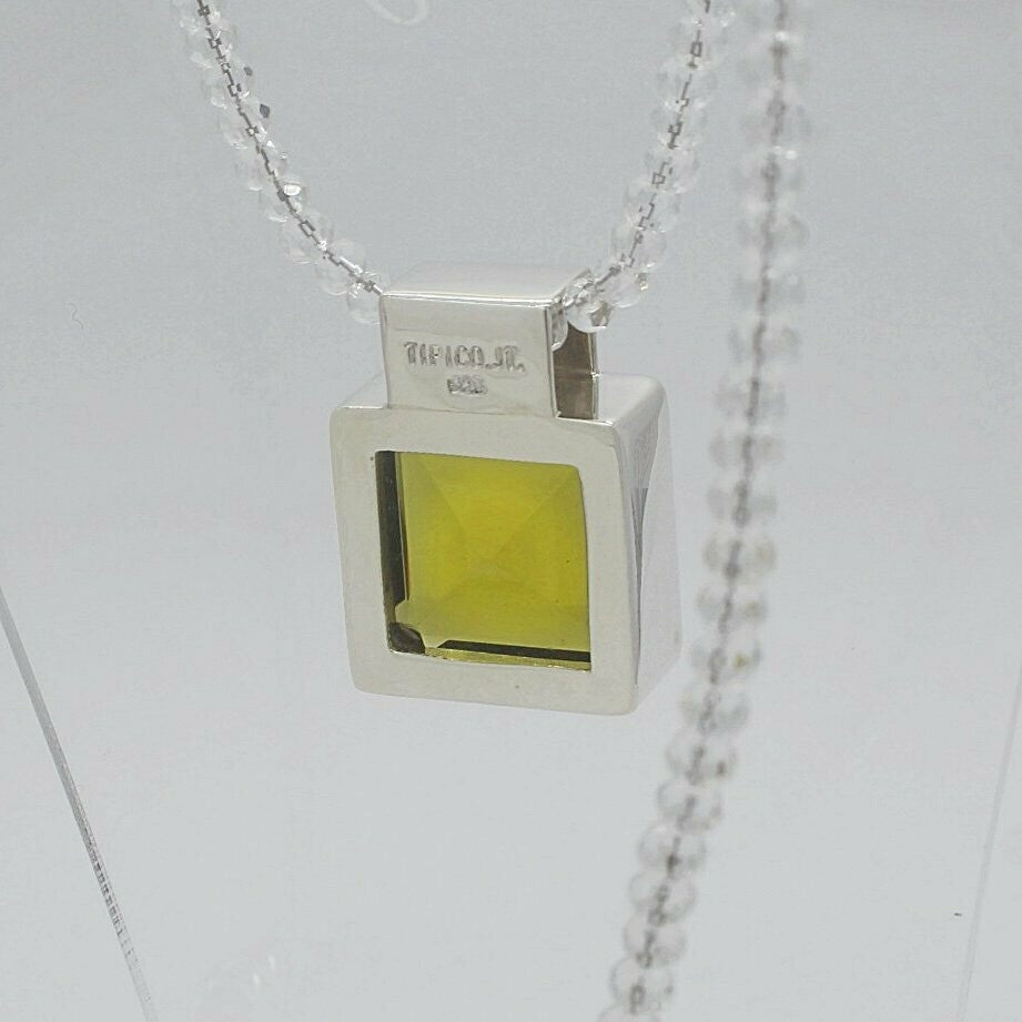 Quadratischer Obsidian-Anhänger goldbraun mit Silberfassung, 2 × 2 cm, handgefertigtes Unikat