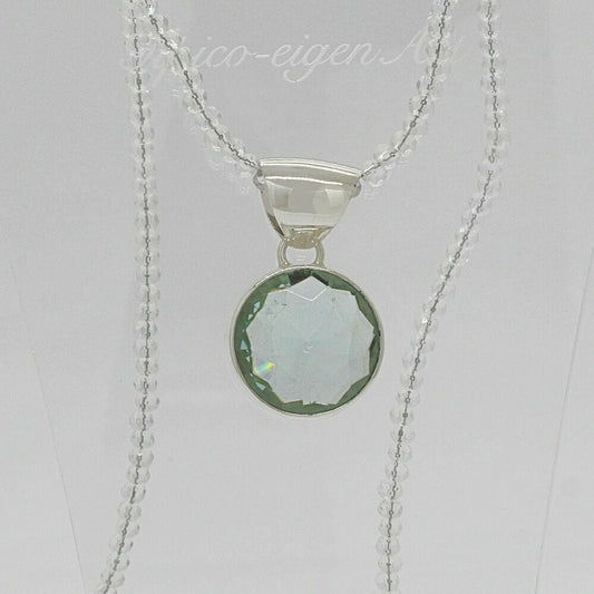 Silberanhänger mit rundem meerblauen Obsidian, 2 cm, an Silberkette