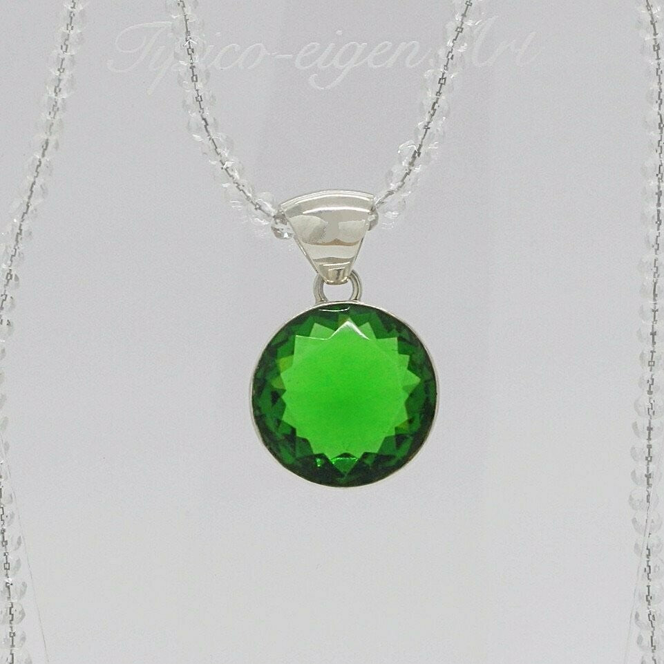 Silberanhänger Obsidian smaragdgrün rund Ø2 cm, handgefertigt in Deutschland.