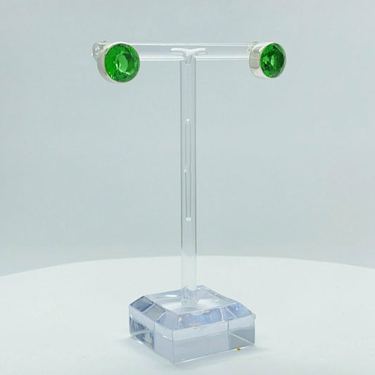 Ohrstecker Obsidian smaragdgrün rund 1 cm, silberne Fassung, facettiert, zeitlos elegant