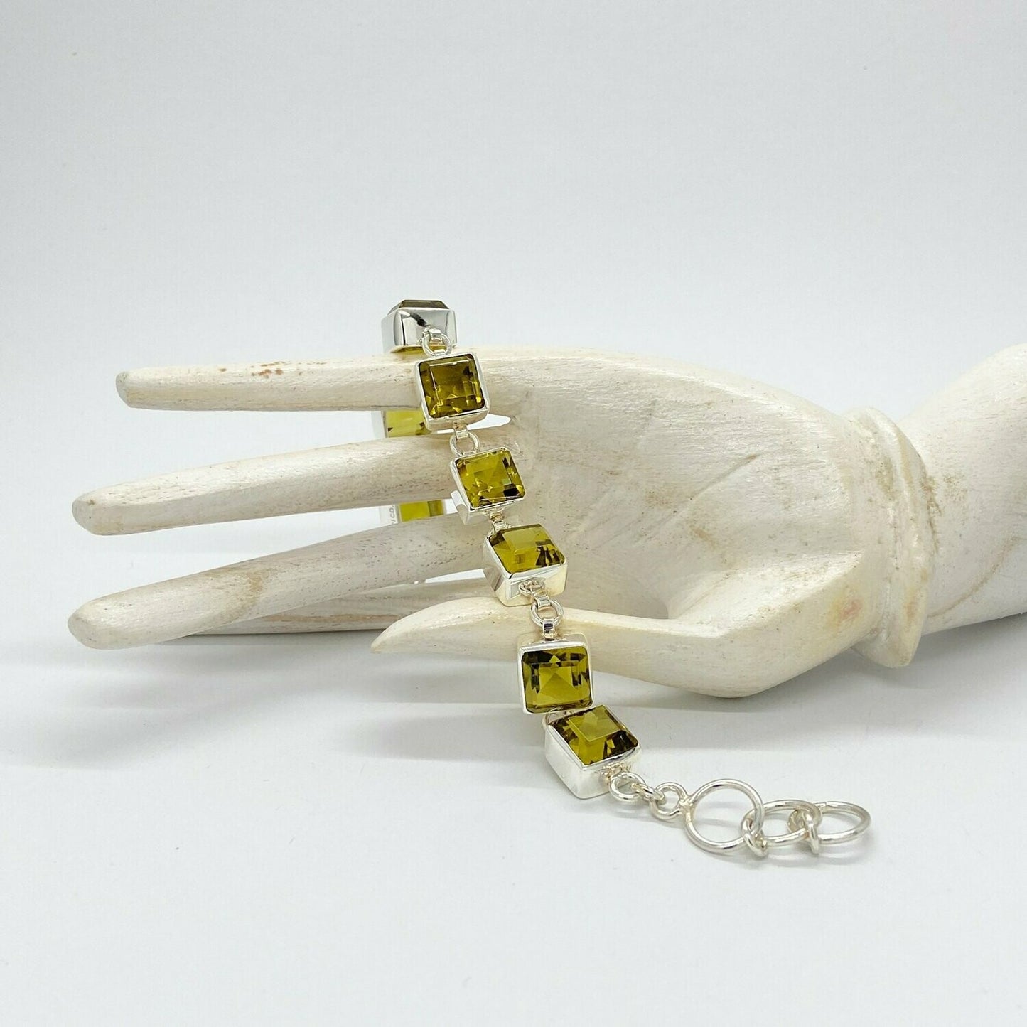 Obsidian Armband goldbraun aus massivem 925 Sterlingsilber, acht quadratische 1×1 cm Steine, handgefertigt