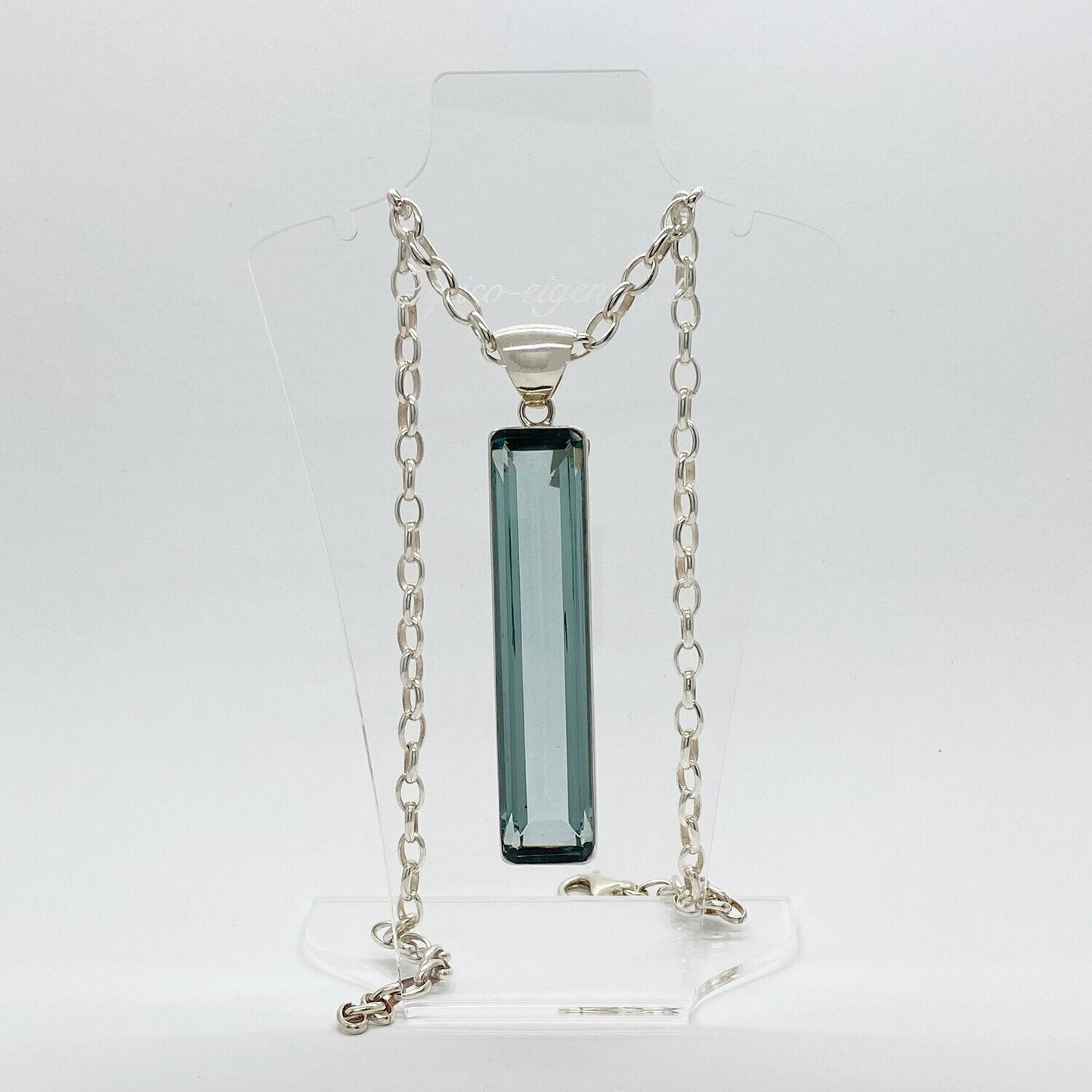 Silberanhänger Obsidian meerblau Rechteck 1,5 × 7 cm an Silberkette