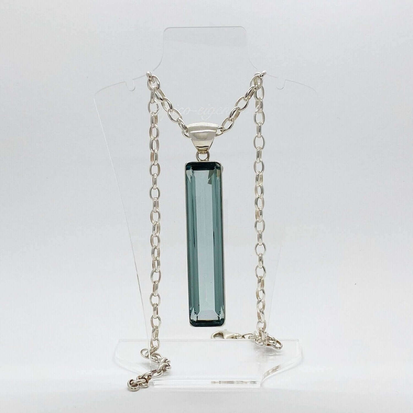 Silberanhänger Obsidian meerblau Rechteck 1,5 × 7 cm an Silberkette