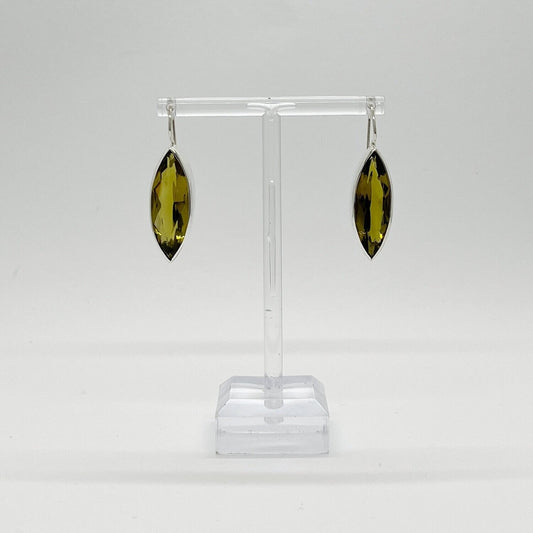 Ohrhänger Obsidian goldbraun 1 x 3 cm, 925er Silber, facettiert, Designhaken