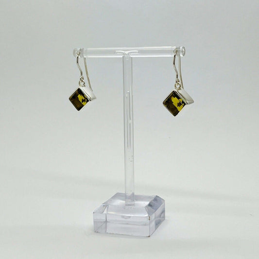 Elegante Ohrhänger Obsidian honigbraun quer Quadrat 1 x 1 cm, handgefertigt von Tipico-eigenArt in Deutschland.