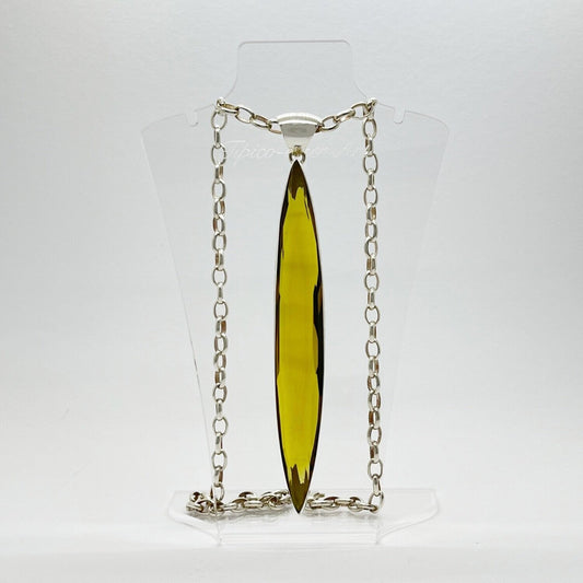 Silberanhänger Obsidian goldbraun, langes Pendant 1,5 × 11 cm, handgefertigt aus 925 Silber