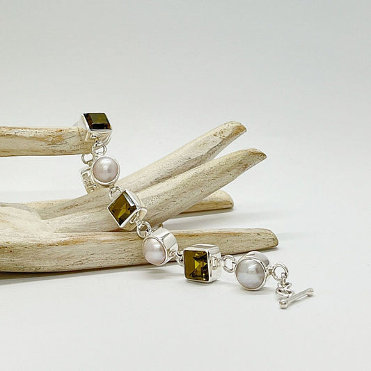 Obsidian Armband goldbraun mit Perlen aus massivem 925er Sterlingsilber, handgefertigt