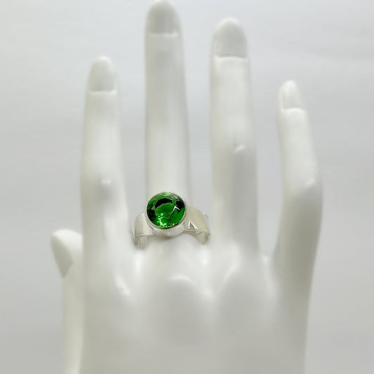 Silberring Obsidian smaragdgrün rund 1 cm - Perla d'Oro