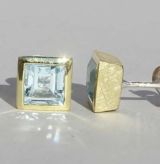 Vergoldeter Silberohrstecker Carree Topas - Perla d'Oro