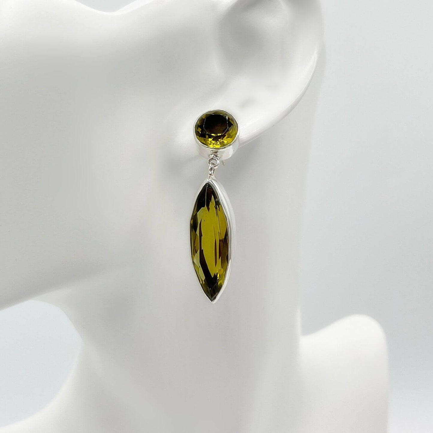 Ohrhänger Obsidian goldbraun Beauty aus 925er Silber, Navette 1×3 cm und runder 1 cm Stein, handgefertigt