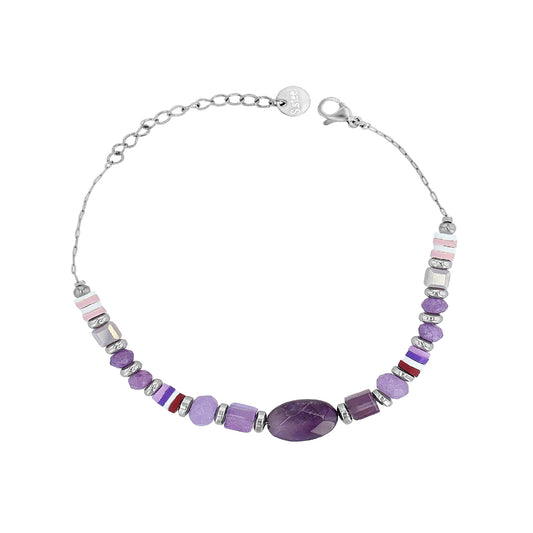 Edelstahlarmband mit Naturstein – Amethyst - Perla d'Oro