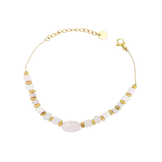 Edelstahlarmband mit Naturstein – Rosenquarz - Perla d'Oro