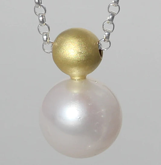 Campur Silbercollier vergoldet, Süßwasserzuchtperle ca. 10 mm, Ball Design, 45 cm Kette, mattiert 18k Gelbgold