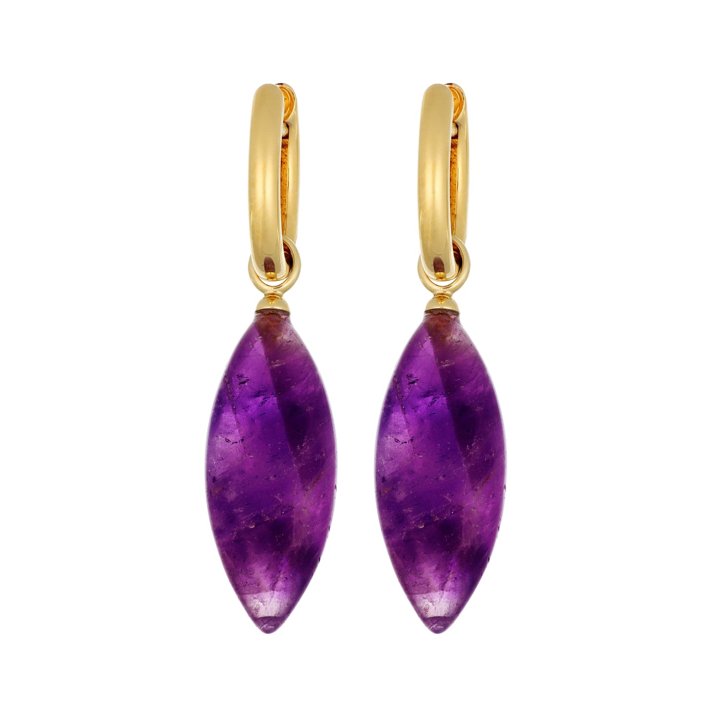 Luxuriöse Creolen aus Gold mit Amethyst Tropfen von Colpo & Zilio – handgefertigt und zeitlos elegant.