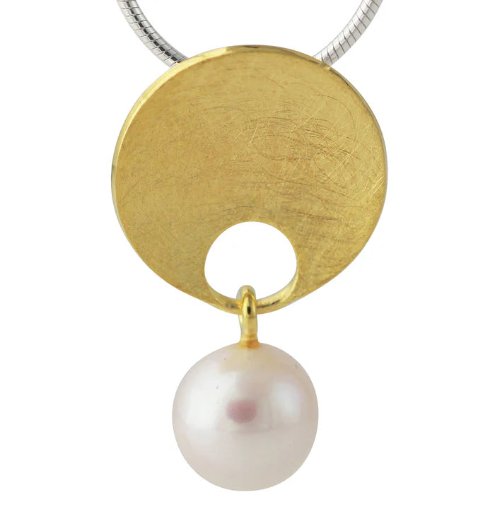 Vergoldeter Silberanhänger mit schwebender 9,5-mm-Süßwasserperle, Aurea Perla