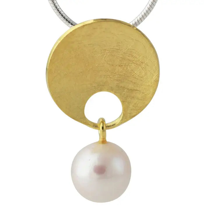 Vergoldeter Silberanhänger mit schwebender 9,5-mm-Süßwasserperle, Aurea Perla