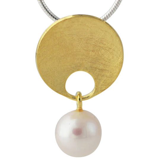 Vergoldeter Silberanhänger mit schwebender 9,5-mm-Süßwasserperle, Aurea Perla