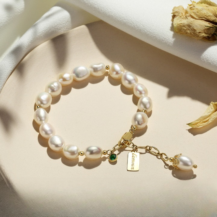 Armband-Saint Denis, 14-karätig vergoldet mit Süßwasserperlen - Perla d'Oro