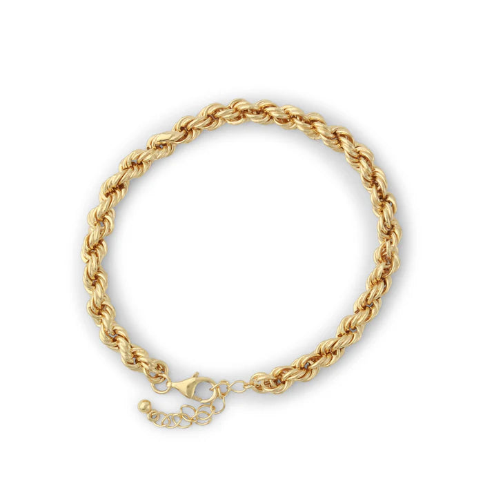 Seilarmband aus 925 Sterling Silber, 18ct vergoldet, 4,5 mm Breite, Campur, mit Verlängerungskette