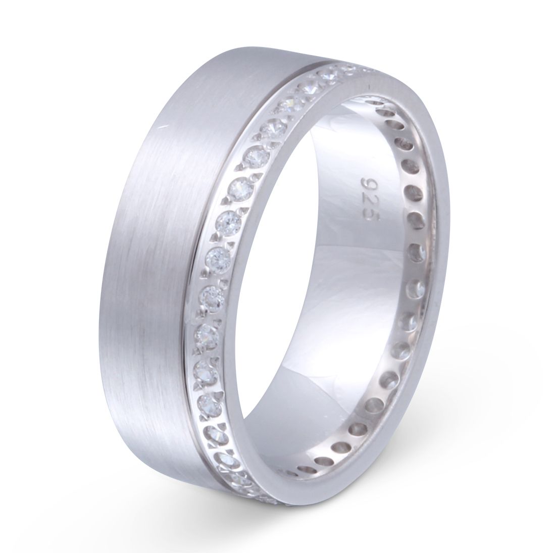 Damenring Amaris – Perla d’Oro aus 925 Sterling Silber mit Zirkonia-Besatz, flaches elegantes Banddesign.