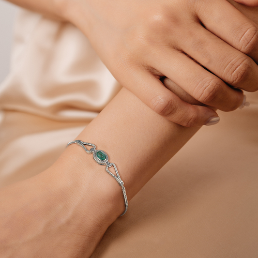 Edles 925er Silberarmband mit Smaragd und strahlenden Zirkonia - Perla d'Oro