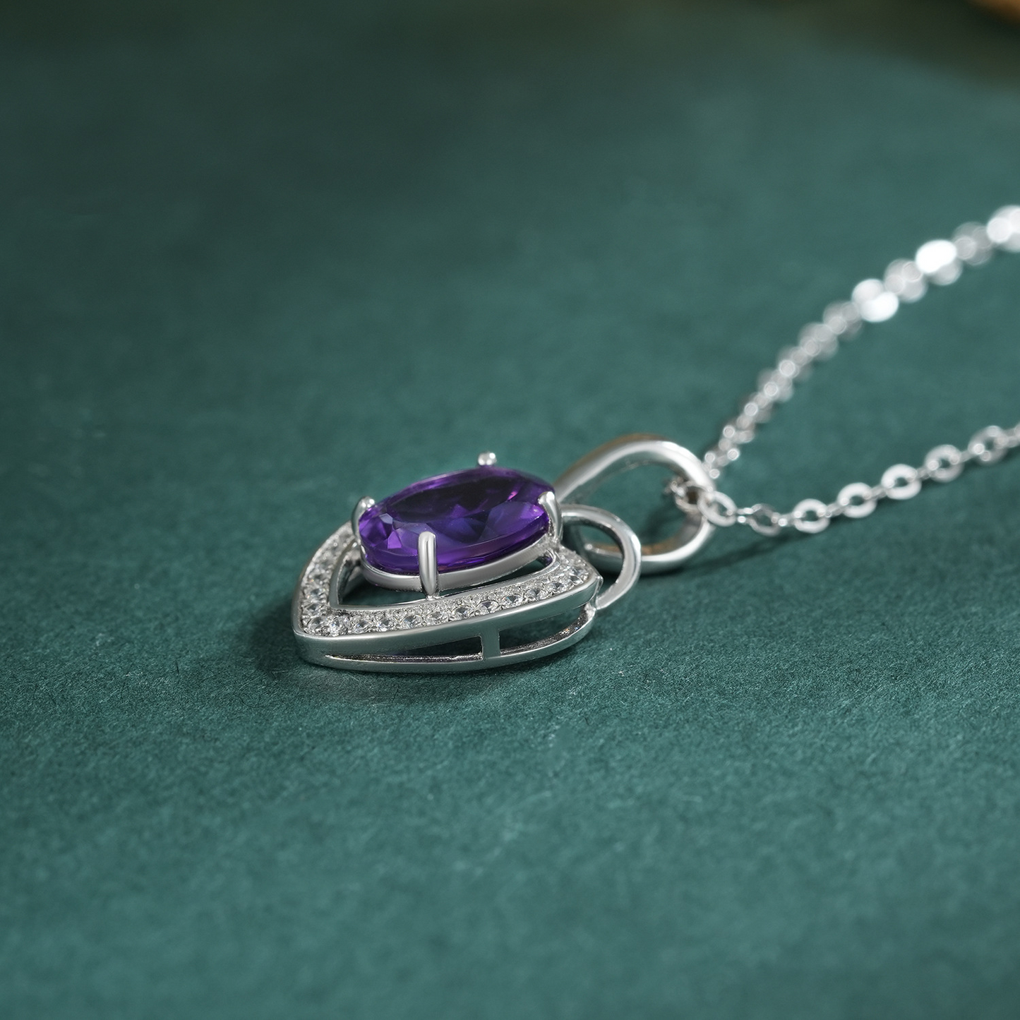 Herzförmige Amethyst Halskette aus Sterlingsilber - Perla d'Oro