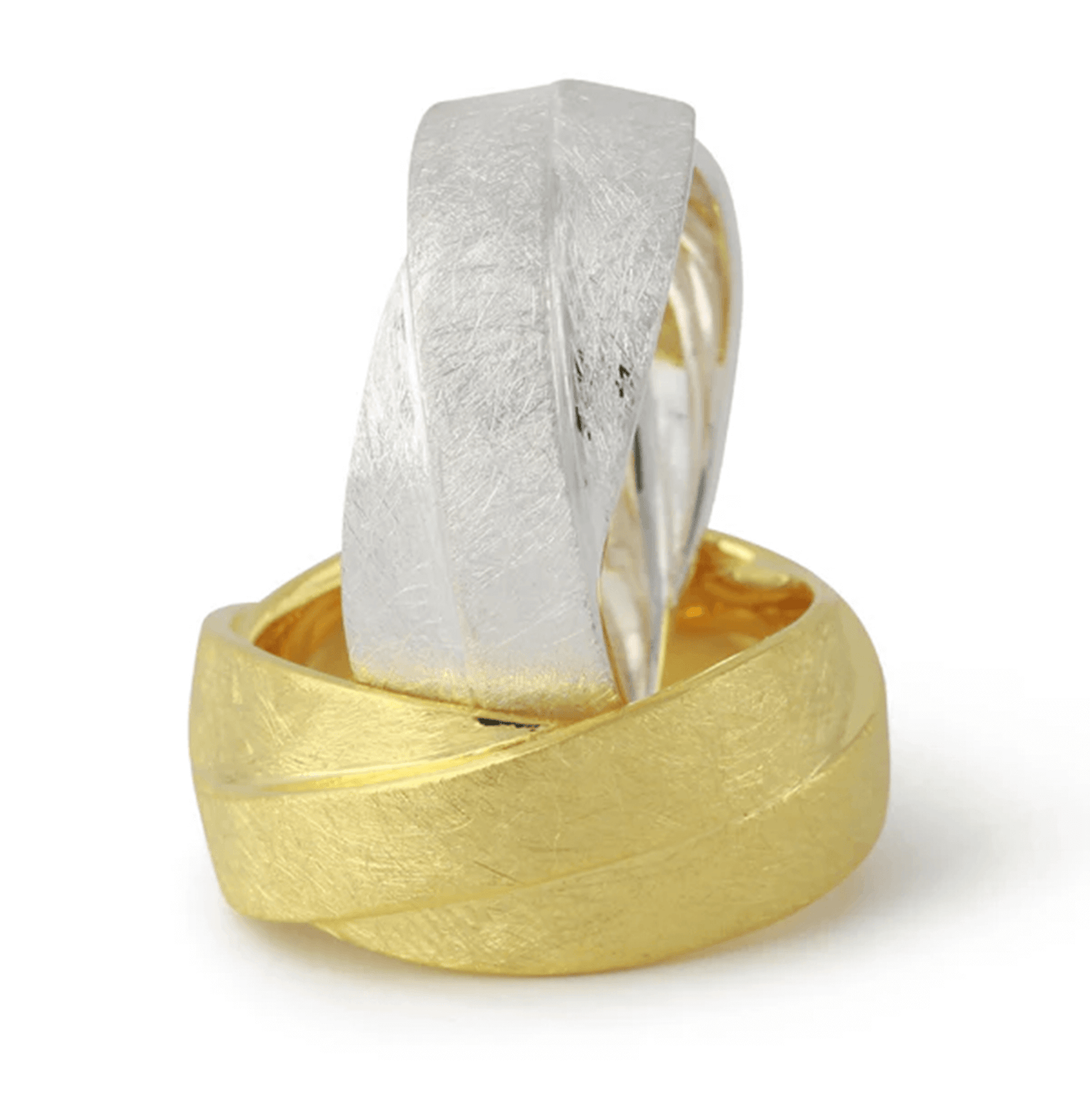 Silberring Essenza, überkreuzte Struktur, 18ct Gelbgold-Vergoldung, handgefertigt aus 925 Sterlingsilber