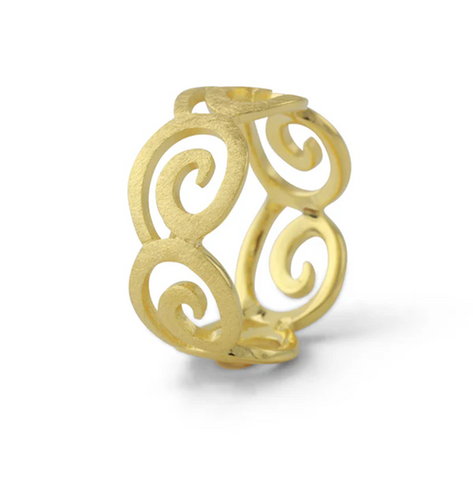 Ventus Silberring, 18kt vergoldet – offenes Spiralmotiv mit filigranen Linien