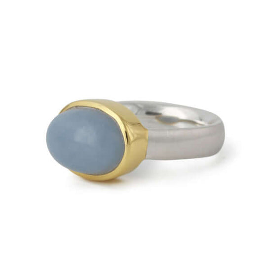 Silberring "Icur" mit 14x10mm Angelit, 18ct vergoldet - Perla d'Oro