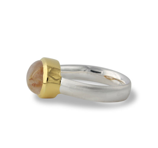 Silberring "Icur" mit 14x10mm Rutilquarz, 18ct vergoldet - Perla d'Oro