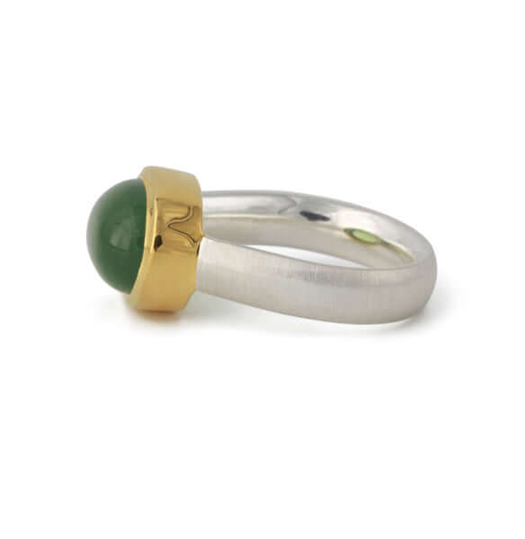 Silberring "Icur" mit 14x10mm Nephrit Jade, 18ct vergoldet - Perla d'Oro