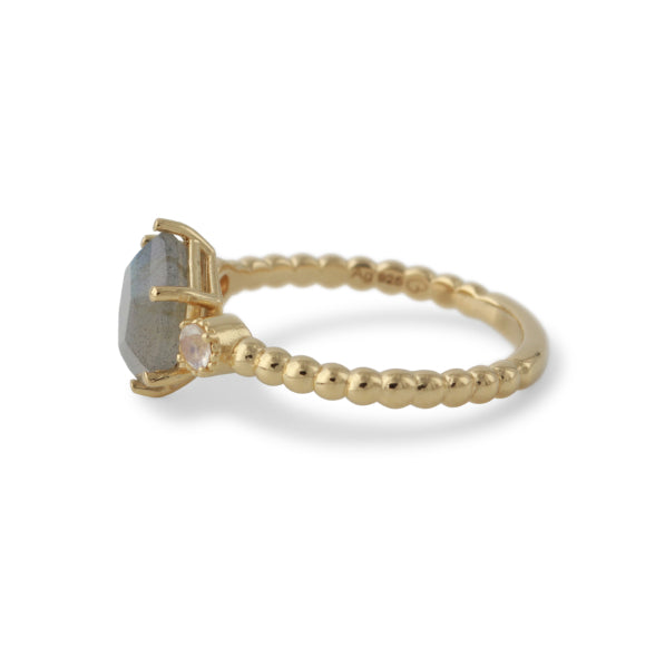 Silberring mit Labradorit & Mondstein, 18ct vergoldet - Perla d'Oro