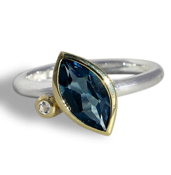 Silberring vergoldet mit London Topas und Bergkristall - Perla d'Oro