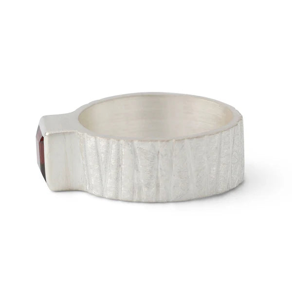 Silberring mit Granat (6×6 mm), quadratischer roter Edelstein, Campur Design