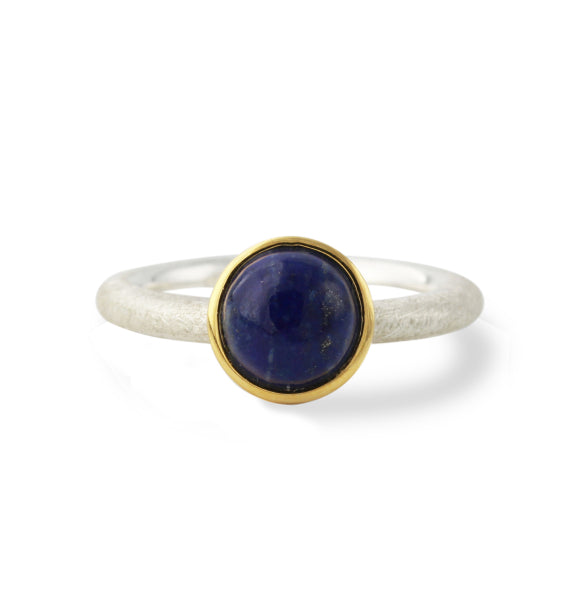 Silberring mit 8mm Lapis, 18ct Vergoldung - Perla d'Oro