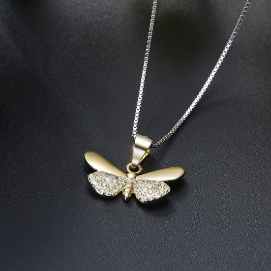 Schmetterling Zirkonia Halskette aus 14 Karat vergoldetem Sterling Silber - Perla d'Oro