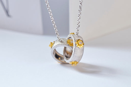 Silberne Doppelring-Kette im Vintage-Stil - Perla d'Oro