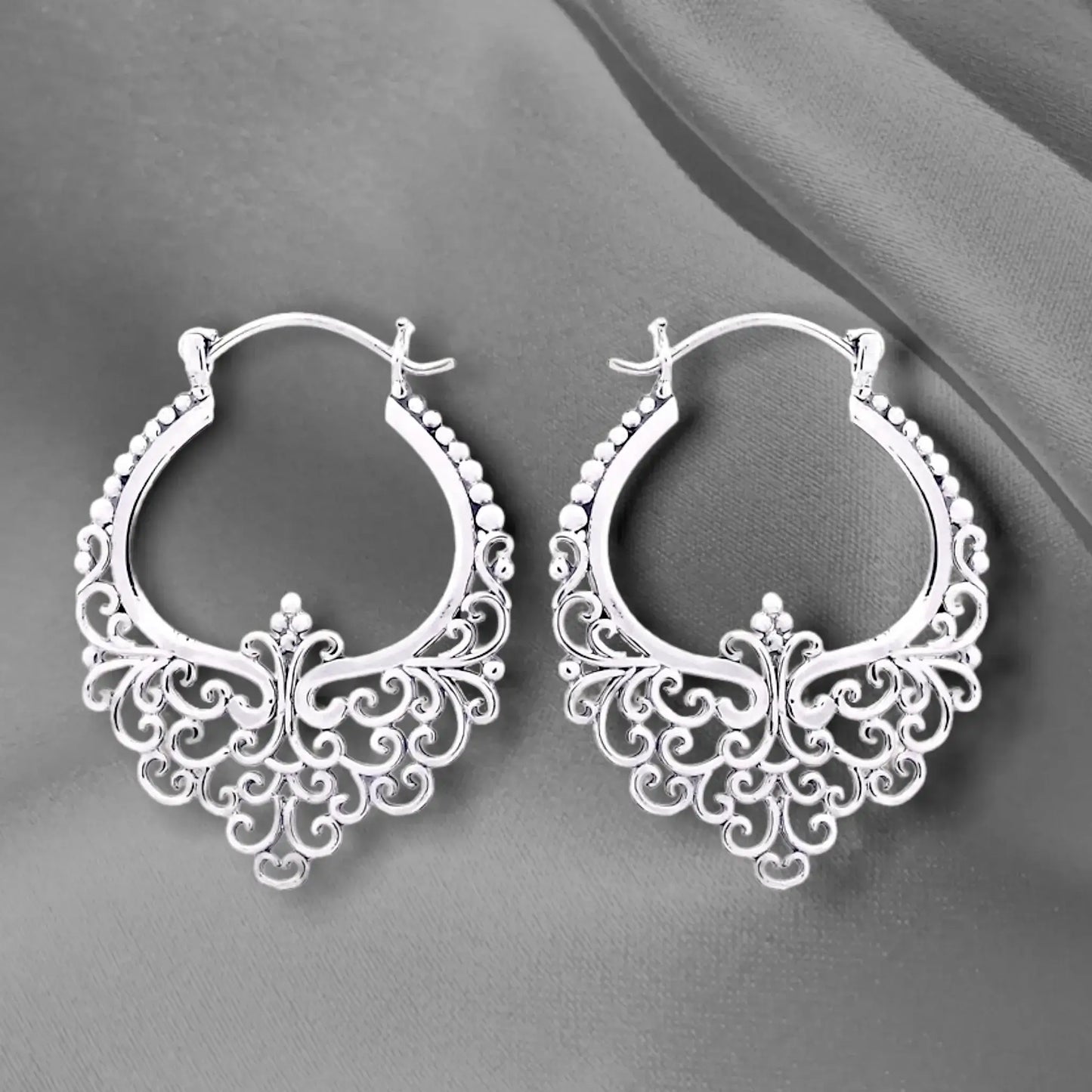 Boho Creolen Gutes Karma aus 925er Silber – MadamLili filigrane Mandala-Ornamente, orientalische Eleganz.