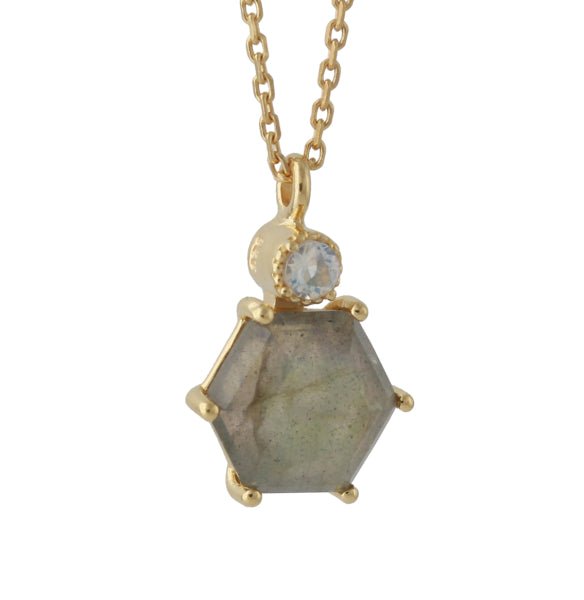 Silbercollier mit Labradorit & Mondstein vergoldet - Perla d'Oro