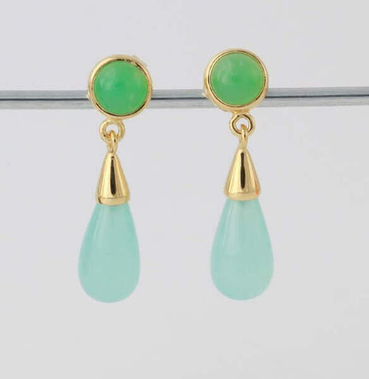 Silberohrstecker mit Chrysopras & Chalcedon, 18ct vergoldet - Perla d'Oro