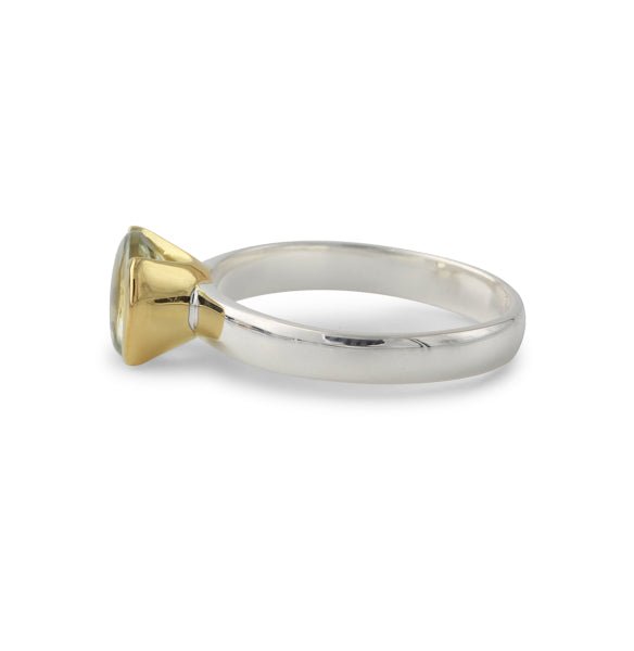 Silberring mit Prasiolith 8mm, 18ct vergoldet - Perla d'Oro