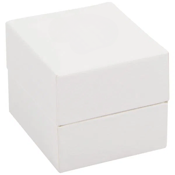 Ringetui 46×52×43 mm aus Kunstleder mit Velour-Einsatz, Innenmaße 41×41×30 mm, weiße Klappbox.