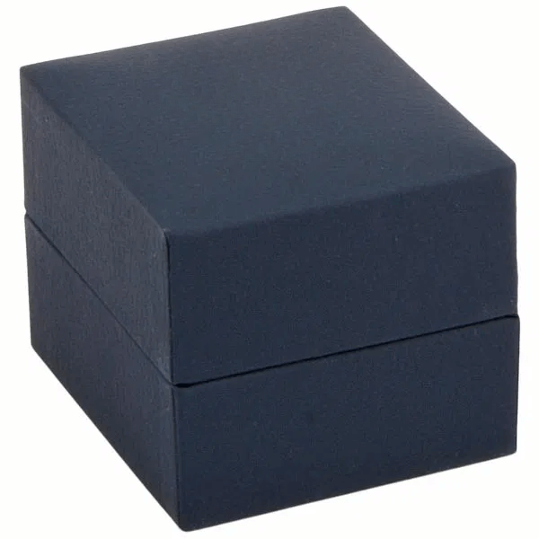 Ring-Etui aus Kunstleder mit Velour-Einsatz, dunkelblaue Klappbox, Außenmaße 46 × 52 × 43 mm, Innen 41 × 41 × 30 mm