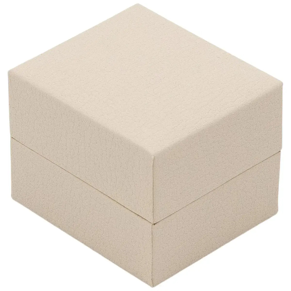 Ringetui – 46 × 52 × 43 mm, beige Kunstleder-Box mit Velour-Einsatz zur Schmuckpräsentation