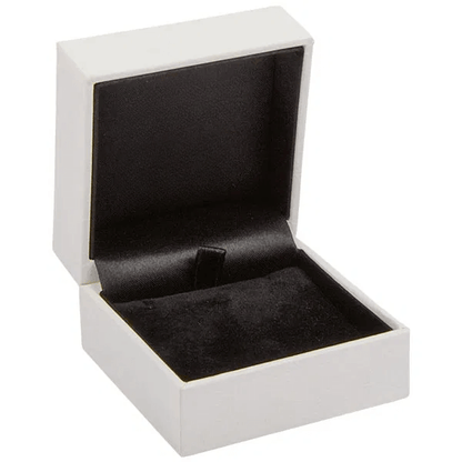 Ohrringe- & Anhängeretui – elegante Schmuckbox, Außen 64×64×39 mm, Kunstleder/Velours, Weiß außen, Schwarz innen.