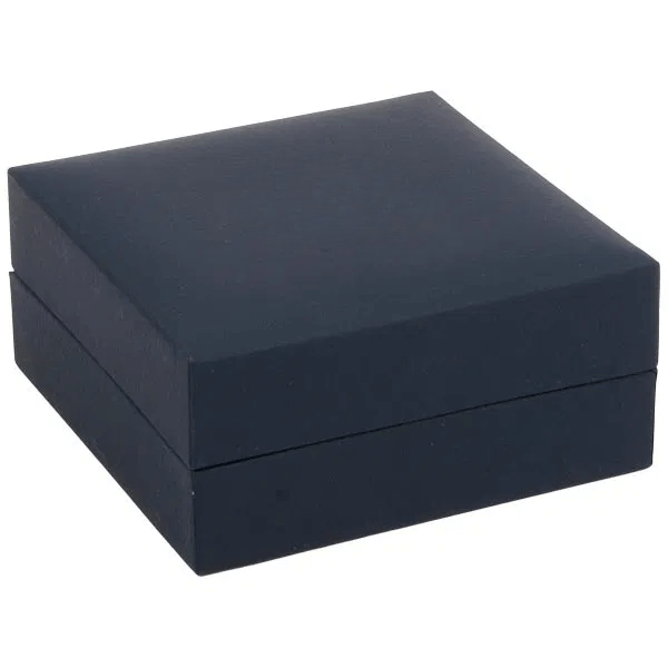 Halskette & Anhängeretui – Luxus Schmuckverpackung, Außen 90 × 90 × 41 mm, Innen Veloureinsatz, schwarzes Kunstleder.