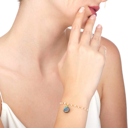 Edelsteinarmband mit Süßwasserperle & Labradorit Tropfen - Perla d'Oro