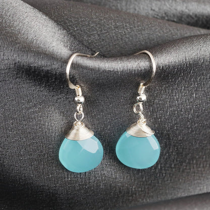 Chalcedon-Tropfen-Ohrhänger aus 925 Sterling Silber, Aqua-Chalcedon, handgefertigt in Deutschland