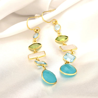 MadamLili Edelsteinohrringe Seraphina Mare aus 925er Silber – Aquamarin, Chalcedon, Peridot, Mondstein